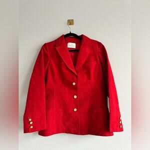 Vintage 70s Abe Schrader Suede Red Blazer With Gold Crest Buttons Size Small